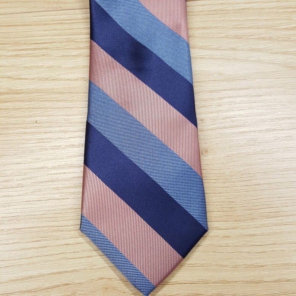 BAR III Mens Neck Tie Blue Coral Diagonal Stripe Modern Slim Classic Pointed